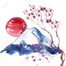 Aquarelle Fleur De Cerisier Japonais Fleurs De Sakura Peintes A La Main Sur Fond De Montagne Fuji Fleur De Cerisier Japonais Peinture De Cerisiers En Fleur Aquarelle Fleurs