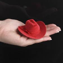 Miniature Red Flocked Cowboy Hat Cowboy Hat Crafts Cowboy Centerpieces Doll Hat