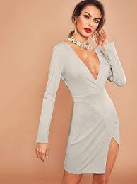 Plunge Neck Wrap Party Mini Dress Dresses Mini Dress Mini Wrap Dress Long Sleeve Mini Dress