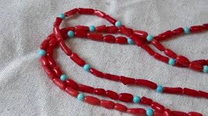 3 Stand Red Coral & Turquoise Necklace 21", Native American First Nations  Southwest Indian Jewelry