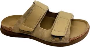 Sandal Kulit dengan Tali Velcro yang Dapat Disesuaikan, Bagian Atas Suede,  Alas Kork, Sol Anti Selip, Sandal Nyaman untuk Pria dan Wanita