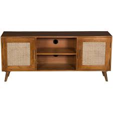 While this approach may not work for everyone, it sure does look nice in pictures. Solid Wood Tv Stand With Cane Inserts Home Accents Afw Com
