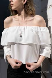 2019 Sifon Bluz Modelleri Beyaz Omzu Acik Uzun Kol Firfirli Yaka Kiyafet Kombinleri Sifon Bluzlar Bluz Bluz Modelleri