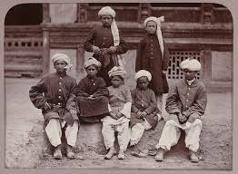 Four sons of the Khan of Lalpura (Mohmand Pashtuns) with attendants, Afghanistan,1878. Photo by John Burke.