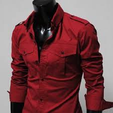 Mens Casual Slim Fit Strap Big Pocket Shirts Red Wine Men Casual Mens Outfits Well Dressed Men