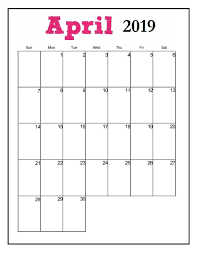Portrait Calendar Template April 2019 Vertical Calendar Editable Calendar Desk Calendar Template