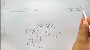 Mewarnai gambar sketsa kipas angin 1. Menggambar Pemandangan Sawah Ketika Sepasang Petani Memanen Padi