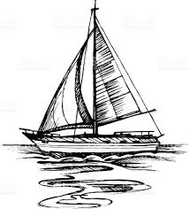 Sailing Boat Vector Sketch Isolated With Reflection Sea Yacht Boat Drawing Sailboat Drawing Sailing Boat Illustration
