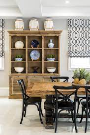 Dining Room Featuring A Rustic Teak Dining Table With Black Dining Chairs Roman Blinds In Black And Billiards Dining Table Rustic Furniture Teak Dining Table