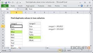 To highlight duplicate values in two or more columns, you can use conditional formatting with on a formula based on the countif and and functions. Excel Formula Find Duplicate Values In Two Columns Exceljet