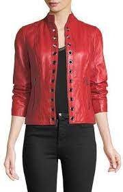Neiman Marcus Leather Collection Grommet Trim Leather Jacket Neiman Marcus Leather Jacket Real Leather Jacket Lambskin Leather Jacket