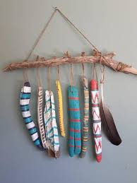 Painted Driftwood Wallhanging Windchime Bemalte Stocke Basteln Mit Naturmaterialien Und Windspiele