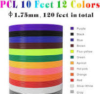 3D Pen PCL Filament Refill, 3D Printer Pen Wire 1.75mm PCL Filaments Pack  of 12 Multi Colors, Each Color 3 Meters Total 36 Meters Length, ...