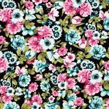 Teal Green Fuchsia Pink Floral On Black Cotton Spandex Knit Fabric Limited Top Quality Cotton Spandex Famous Designers Colorful Backgrounds Flower Printable