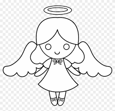 Hand drawn black and white cartoon cute minimalist angel line wings. Little Girl Dress Clipart Black And White Angel Cartoon Black And White Free Transparent Png Clipart Images Download