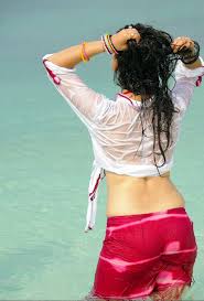 Madhurima pink bikini wet beach panty bra visible at Mahankali ...