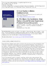 Pdf Dr Phil Meets The Candidates How Family Life And Personal Experience Produce Political Discussions