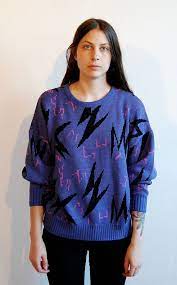 Vintage 80s Lightning Bolt Sweater Purple Pink And Black Small Or Medium Lightning Bolt Sweater Sweaters Lightning Bolt