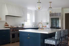 Dark blue kitchen cabinets with brass hardware. Navy Blue Kitchen Cabinets Brass Hardware Design Ideas
