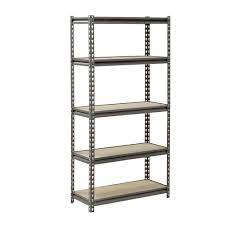 Muscle Rack Silver 5 Tier Heavy Boltless Garage Storage Shelving 30 In W X 60 In H X 12 In D Ur301260pb5p Sv The Home Depot Steel Shelving Unit Steel Storage Rack Steel Shelving