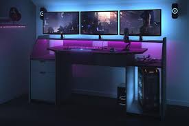 Homcom schreibtisch klappbar schwarz, braun 100 x 50 x 72,5 cm (bxtxh) arbeitstisch computertisch bürotisch pc tisch. Computertisch Gaming Tisch Schreibtisch Pc Tisch Led Beleuchtung Set Up Grau Ebay