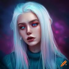 Detailed portrait of an androgynous opal queen with opal eyes and white  hair in HD digital art