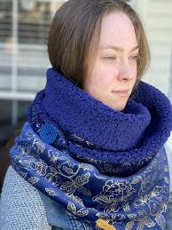 Wrap Scarf, Plush Fleece Winter Scarf, Gift for Her, Button Scarf,  Triangular Scarf for Women