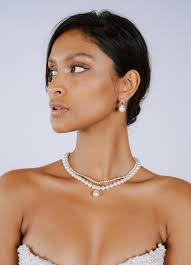 Gina" Collier de perles nacrées avec pendentif et chaine cristal