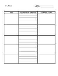 Vocabulary Chart Worksheet Graphic Organizer Education