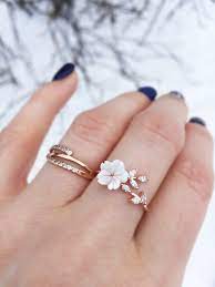 Rose Gold Diamond Sakura Ring Cherry Blossom Birthday Etsy Girly Jewelry Jewelry Pretty Jewellery