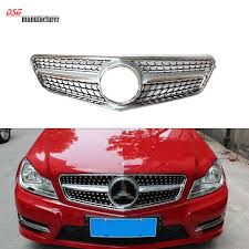 Mercedes W204 Abs Front Bumper Diamonds Grill With Mb Star Badge For Benz C Class 2007 2014 C180 C200 C250 C300 C350 Chrome Benz C Star Badge Mercedes