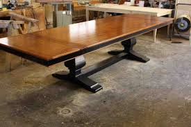 The set includes four stools and a counter height table. Hand Made Custom Mahogany Wood Trestle Dining Table With 2 Leaves By Mortise Tenon Custom Furniture Custommade Com