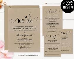 Kraft Paper Wedding Inivtation Set Template Printable Modern Elegant Classic Rustic Kraft Paper Wedding Invitation Kraft Paper Wedding Wedding Invitation Sets