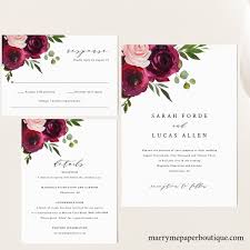 Wedding Invitation Template Suite Burgundy Flowers Editable Etsy Wedding Invitation Templates Wedding Invitations Uk Burgundy Wedding Invitations