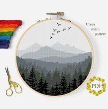 A color printer works best for this, so you can easily wall hangings, pillows, toys and placemats are just a few of the many projects you can make with free cross stitch patterns. Landscape Mountains Modern Cross Stitch Pattern Pdf Forest Etsy