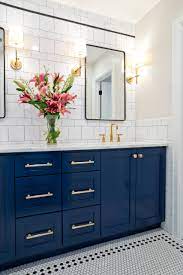 It features a dual towel bar that is fitted in the white wall right opposite to the large cabinet and two under mount sinks and a large window just above. 75 Beautiful Blue Bathroom Pictures Ideas August 2021 Houzz
