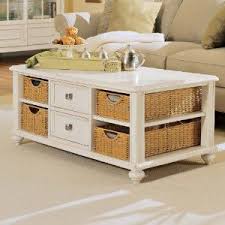 American Drew Camden Antique Rectangular White Coffee Table With Wicker Basket Storage Coffee Table Home Coffee Table With Storage