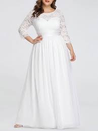 Wedding dress explore modcloth's extensive plus size wedding dress selection and feel like a sparkling star! Plus Size A Line Wedding Dresses Floor Length 3 4 Length Sleeves Lace Jewel Neck Bridal Gowns Milanoo Com