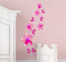 Romantic purple flowers wall sticker living room background art decal decoration. Pink Flowers Wall Sticker Tenstickers
