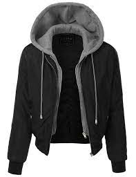 Le3no Womens Padded Varsity Bomber Cropped Jacket With Fleece Hoodie Womens Cropped Jacket Trendy Outfits Bomber Jacket Women