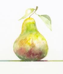 Jake Marshall Watercolor A Pear Number 3 In A Series Of Pears Perched On Colored Lines Pear Art Watercolor Fruit Fruit Painting