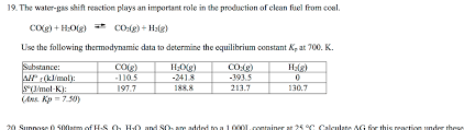 `deltag^o` is the gibbs free energy. Question Answer The Water Gas Shift Reaction Plays An Important Role In The Production Of Clean Fuel From Coal Grand Paper Writers
