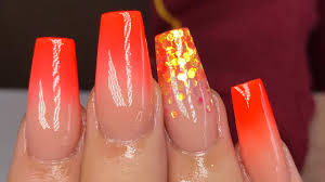 Orange acrylic nails bright nails summer acrylic nails neon nails. Neon Orange Full Acrylic Set Ombre Nails How To Youtube
