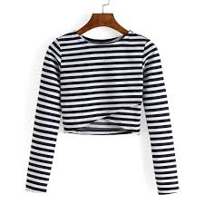 Black And White Striped Long Sleeve Shirt Under T Shirt Round Neck Striped Cropped Tshirt Black And White T Shirts Cotton Long Sleeve Shirt Striped Long Sleeve Tee