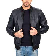 Bomber Leather Jacket Navy Leather Jacket Leather Bomber Jacket Jackets