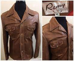 Vintage Mens Remy Brown Leather Jacket Coat Size 40 Button Up Retro Remy Leather Jacket Coats Jackets Brown Leather Jacket