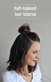 A decorative knot of hair on the crown of the head. How To Do The Half Top Knot On Short Hair An Indigo Day Top Knot Hairstyles Hair Styles Medium Hair Styles