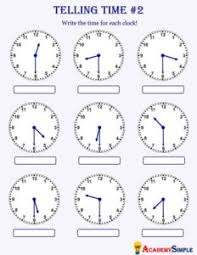 clocks telling the time worksheet 2 academy simple