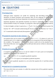 Equations Definitions And Formulae Mathematics 11th Mathematics Solving Word Problems Equations