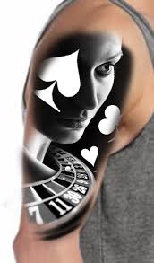 Black And Grey Realism Tattoo Design Gambler Tattoo Design By Nikolay Sparkov Realistic Tattoo Realism Tattoo Casino Dice Cards Face Black And Grey Tattoo Designs Casino Tattoo Tattoos